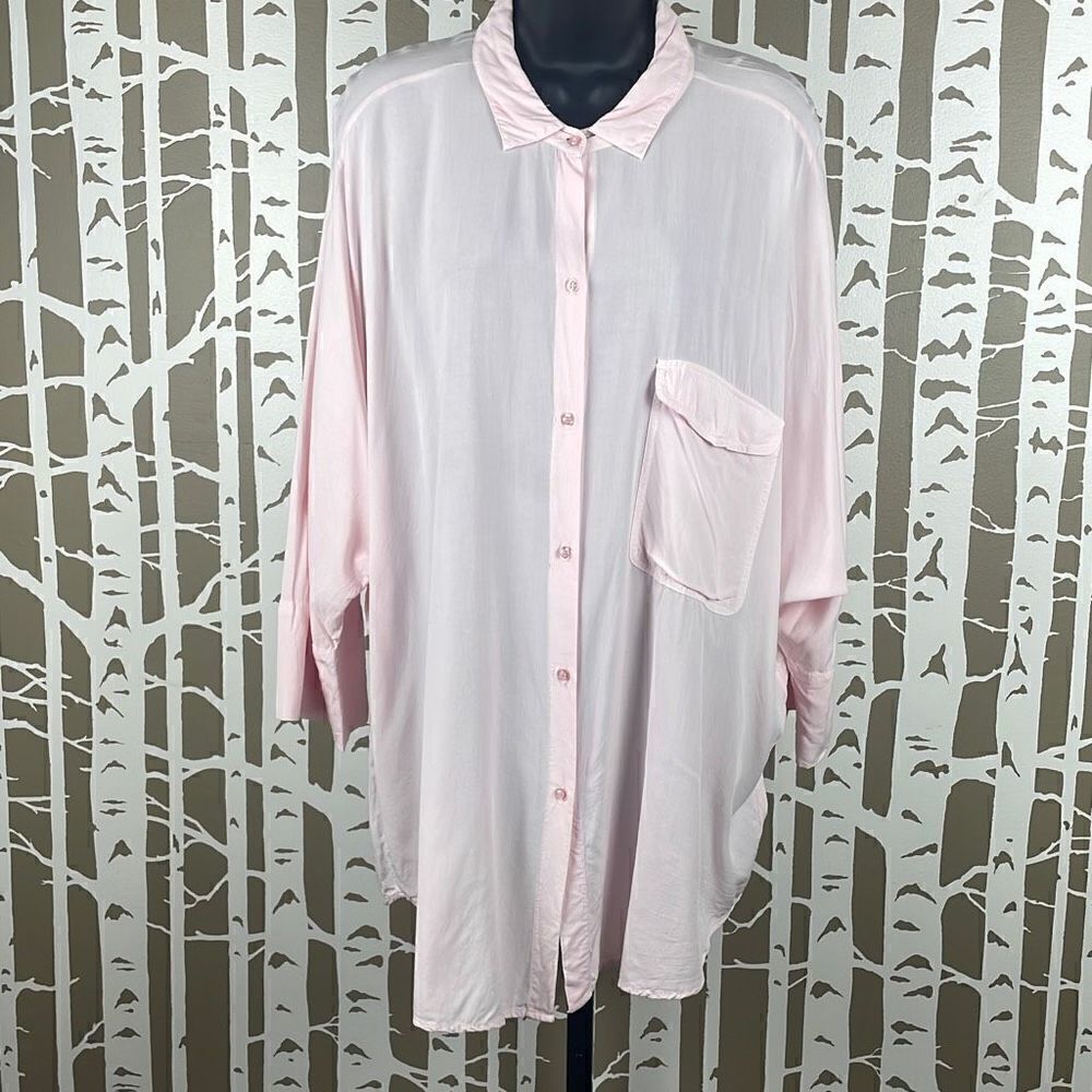 Anthropologie Sam & Lavi Pink Oversized Dolman Sleeve Button Up Shirt L